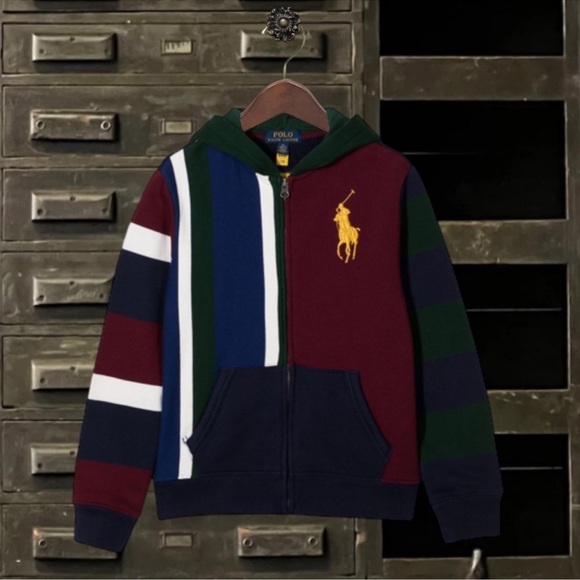 POLO RALPH LAUREN • Big Pony Patchwork Fleece Logo Hoodie Sweatshirt - Picture 4 of 6